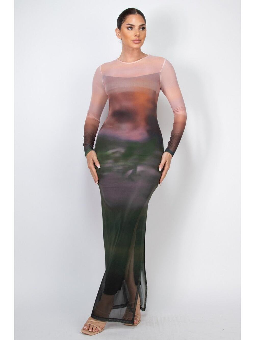 Zuri Long Sleeve Mesh Ombre Dress | Trendy Two-Layer Style